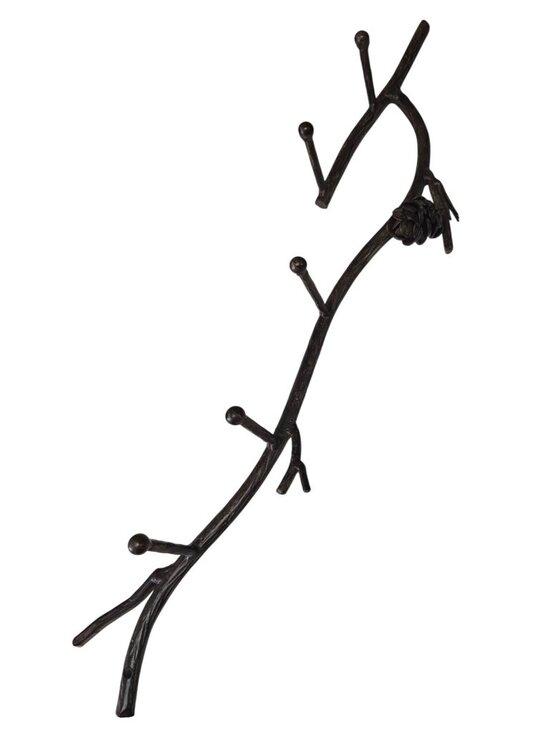 Rustic Branch Wall Hook Pinecone Accents Cast Iron Coat Rack Cabin Decor - Picture 8 of 10